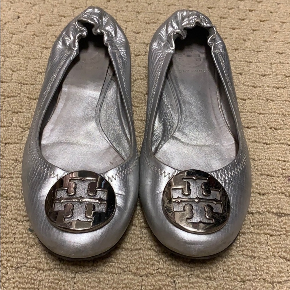silver Tory Burch flats